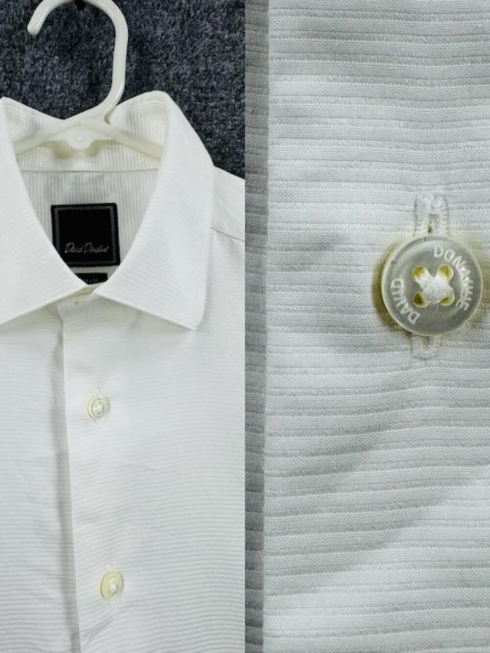David Donahue White Trim Logo Striped French Cuff 15.5 34/35 Premium Long Sleeve